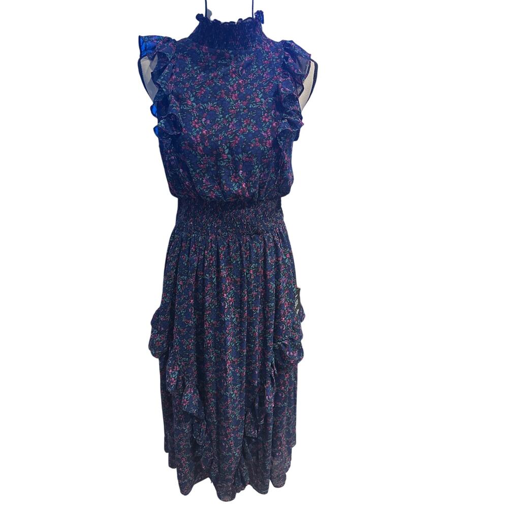 ⭐️ Women’s Lulus Navy Floral Midi Dress Size Medium Cottagecore Fairy Coquette